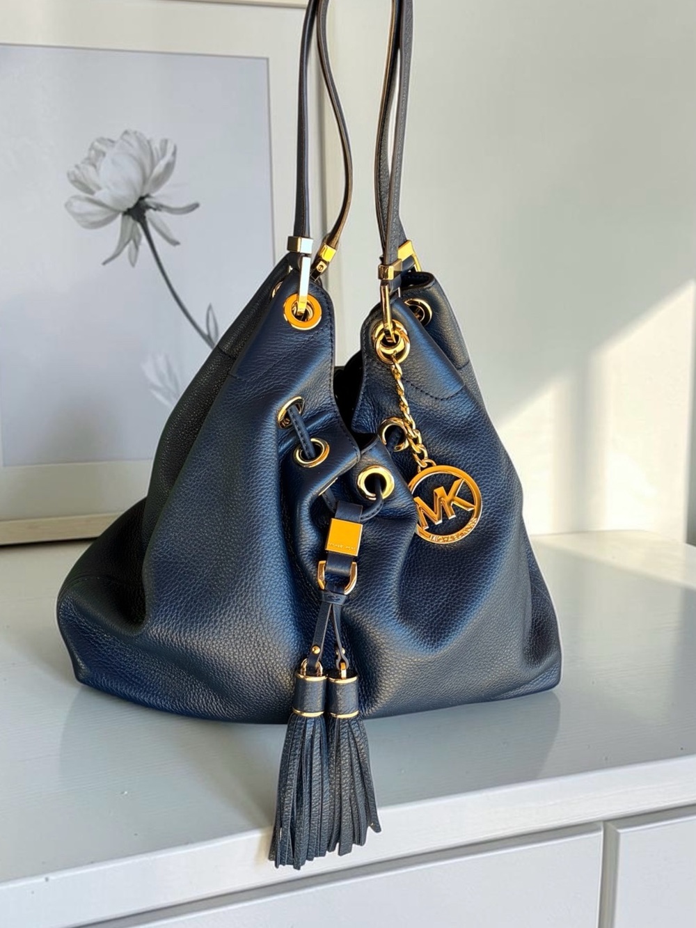 Michael Kors  Pebbled Leather Hobo with Gold Hardware and Tassel